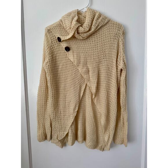 Women's Khaki Waffle Knit Cowl Neck Cover Up Sweater Size Large - Picture 1 of 9